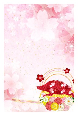 Yaban domuzu yeni yıl kartı Japon Kağıt arka plan