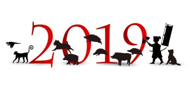 yaban domuzu yeni yıl kartı Japonya simgesi