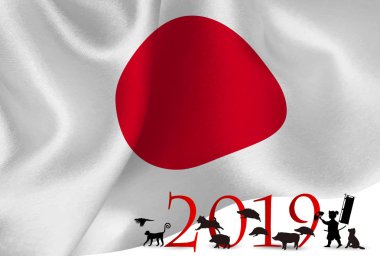 yaban domuzu yeni yıl kartı Japonya arka plan