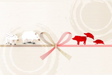 Yaban domuzu yeni yıl kartı Japon Kağıt arka plan