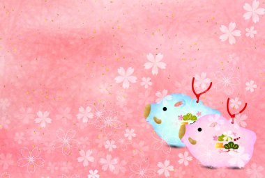 Yaban domuzu yeni yıl kartı Japon Kağıt arka plan