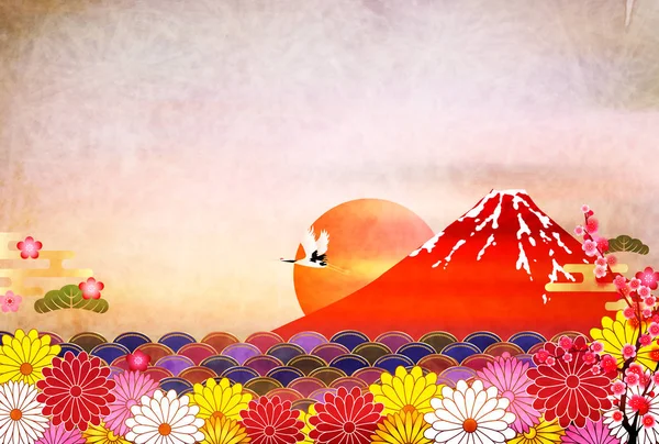 Fuji Gündoğumu Tebrik Kartı Arka Plan — Stok Vektör