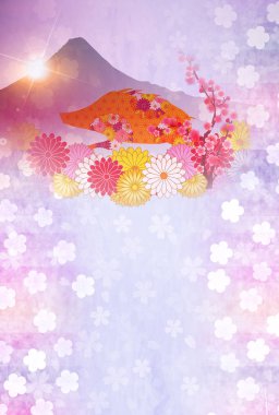 yaban domuzu yeni yıl kartı Fuji arka plan