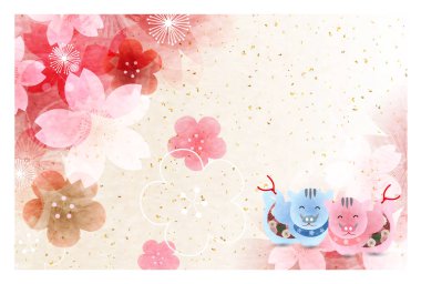 Yaban domuzu yeni yıl kartı Japon Kağıt arka plan