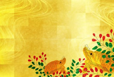 Yaban domuzu yeni yıl kartı Japon Kağıt arka plan