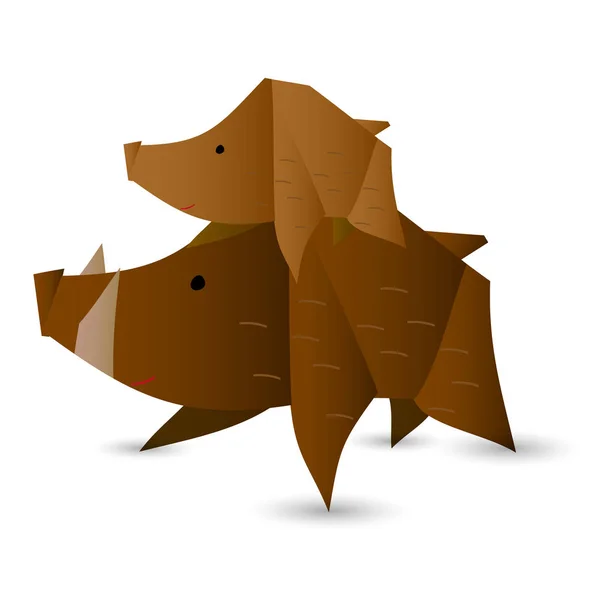 Wildschwein Neujahrskarte Origami Symbol — Stockvektor