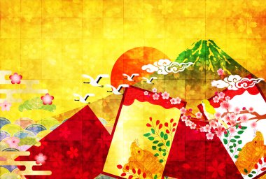 yaban domuzu yeni yıl kartı Fuji arka plan