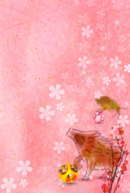 Yaban domuzu yeni yıl kartı Japon Kağıt arka plan