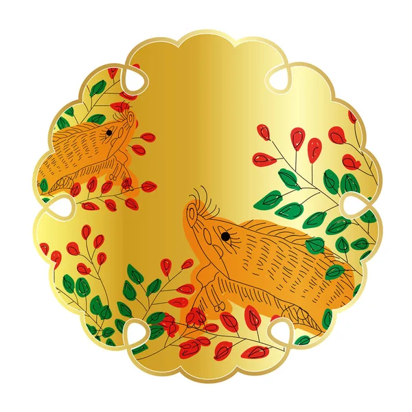 Wildschwein Neujahrskarte Hanafuda Symbol — Stockvektor