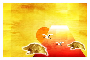 yaban domuzu yeni yıl kartı Fuji arka plan