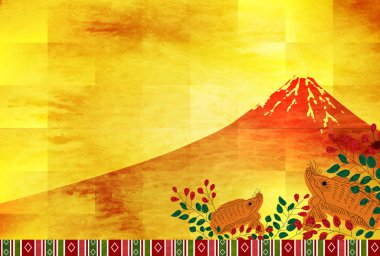 yaban domuzu yeni yıl kartı Fuji arka plan