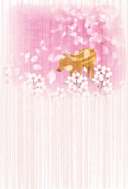 Yaban domuzu yeni yıl kartı Japon Kağıt arka plan