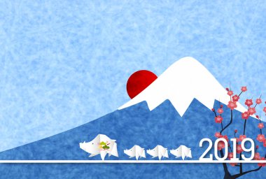 yaban domuzu yeni yıl kartı Fuji arka plan