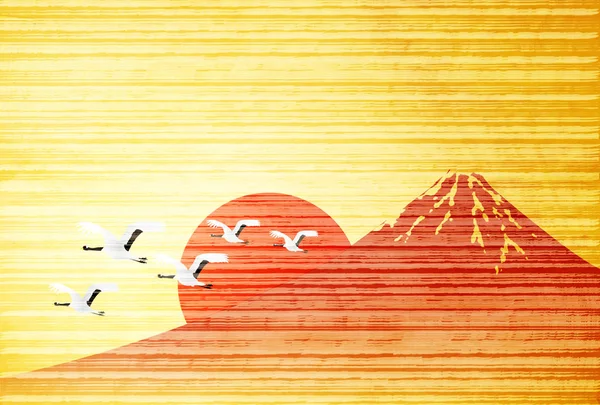 Fuji Sunrise New Year Card Background — Stock Vector
