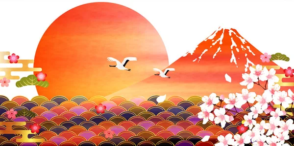 Fuji Japanisches Papier Neujahrskarte Hintergrund — Stockvektor