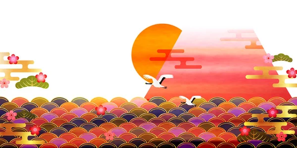 Fuji Ιαπωνικό Χαρτί Φόντο Κάρτα Νέου Έτους — Διανυσματικό Αρχείο