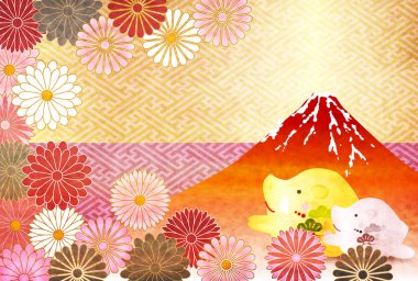 yaban domuzu yeni yıl kartı Fuji arka plan