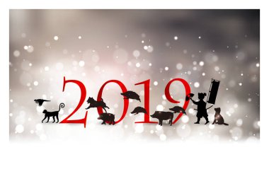 yaban domuzu yeni yıl kartı kar arka plan