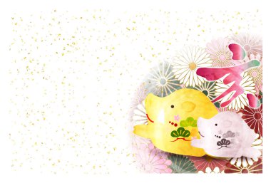 Yaban domuzu yeni yıl kartı Japon Kağıt arka plan