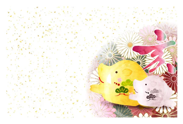 Yaban domuzu yeni yıl kartı Japon Kağıt arka plan