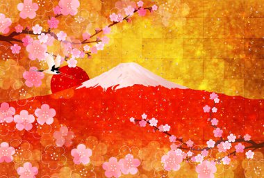 Fuji Japonca yeni yıl kartı arka plan kağıt