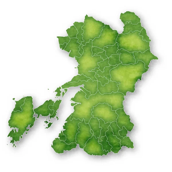 Kumamoto Mapa Zelená Ikona — Stockový vektor