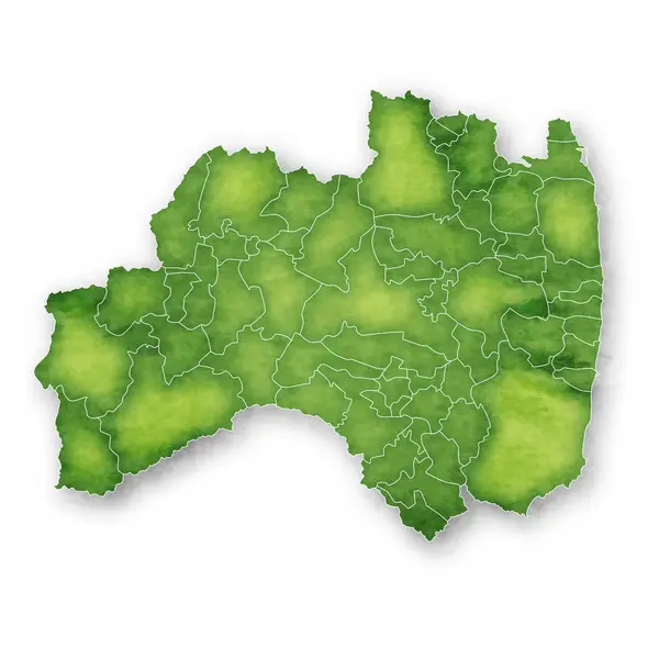 Mappa Fukushima Icona Verde — Vettoriale Stock