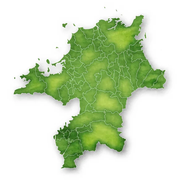 Fukuoka Mapa Zelená Ikona — Stockový vektor