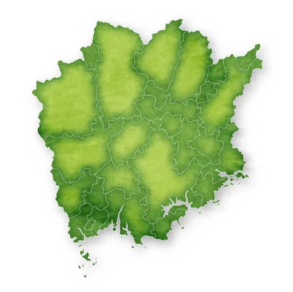 Mappa Okayama Icona Verde — Vettoriale Stock