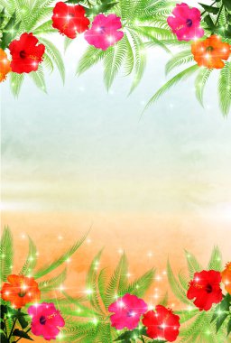 Hibiscus palmiye yaz arka plan