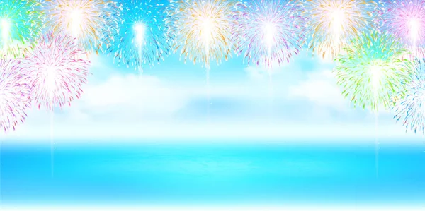 Feuerwerk Sommer Meer Hintergrund — Stockvektor