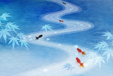 Yaz tebrik Goldfish Japon Kağıt arka plan