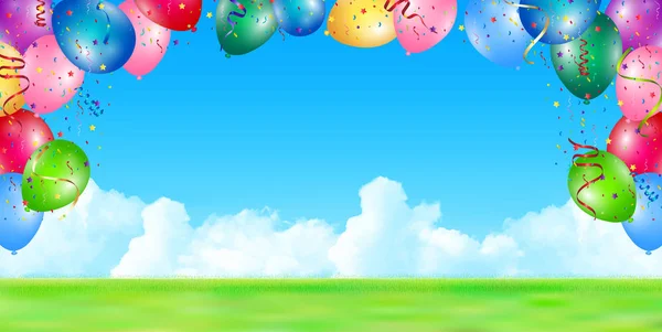 Balloons Meadow Landscape Background — Stock Vector