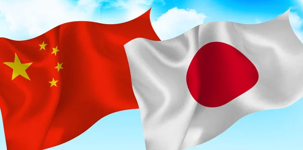 Japão China Bandeira Céu —  Vetores de Stock