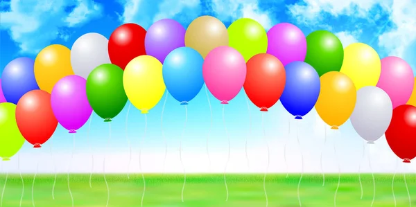 Luftballons Himmel Landschaft Hintergrund — Stockvektor