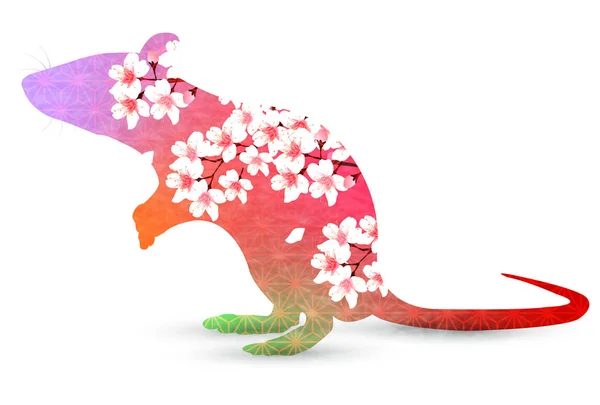 Souris Carte Nouvel Icône Fleur Cerisier — Image vectorielle
