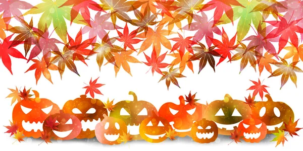 Halloween Herfst Pompoen Maple Achtergrond — Stockvector