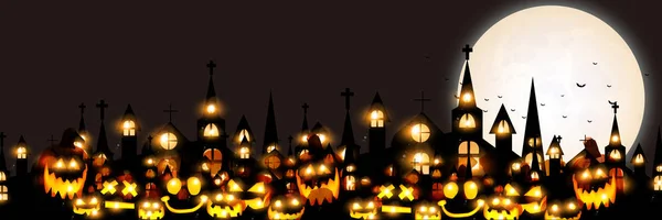 Halloween Outono Abóbora Castelo Fundo — Vetor de Stock