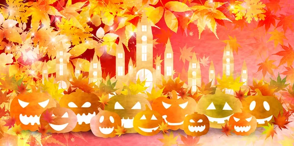 Halloween Autumn Pumpkin Maple Background — Stock Vector