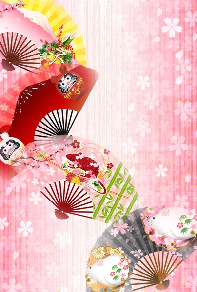 Muis New Year Kaart Japanse Papier Achtergrond — Stockvector