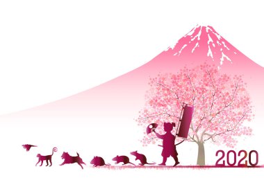 fare yeni yıl kartı Japon Kağıt arka plan