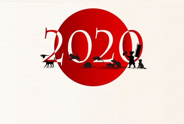 Fare Yeni Yıl Kartı Japon Kağıt Arka Plan — Stok Vektör