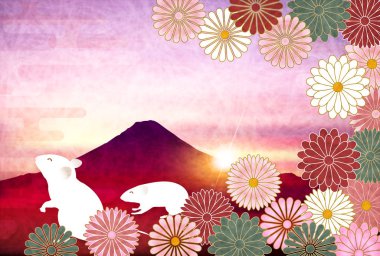 fare yeni yıl kartı Japon Kağıt arka plan