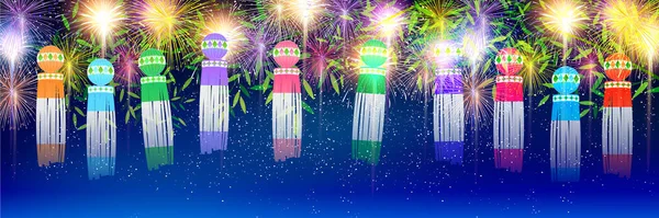 Tanabata Milky Way Fireworks Background — Stock Vector