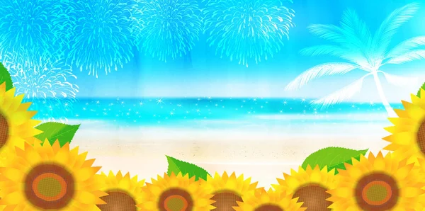Sea Sunflower Summer Wave Background — Stock Vector
