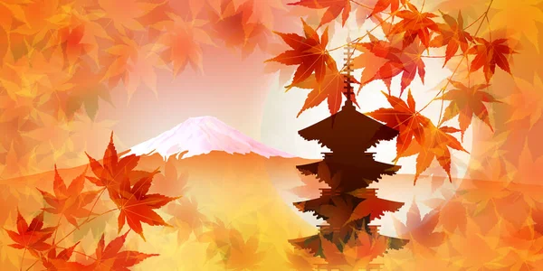 Autumn Leaves Maple Fuji Background — Stock Vector