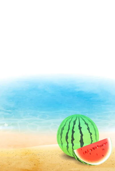 Summer Greeting Card Watermelon Sea Background — Stock Vector