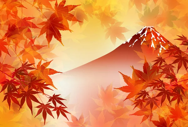 Mount Fuji Φθινόπωρο Φύλλα Σφενδάμου Φόντο — Διανυσματικό Αρχείο