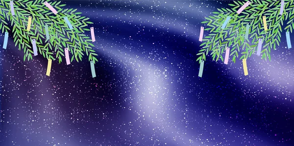 Tanabata Calea Lactee Bambus Fundal Iarbă — Vector de stoc
