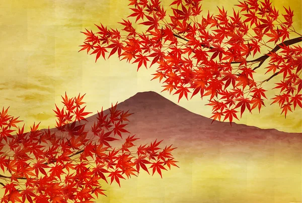 Feuilles Automne Érable Fond Fuji — Image vectorielle